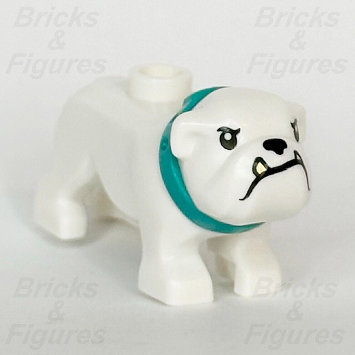 LEGO City White Bulldog Dog Animal Minifigure Part Gold Tooth Police Town 60417 - Bricks & Figures