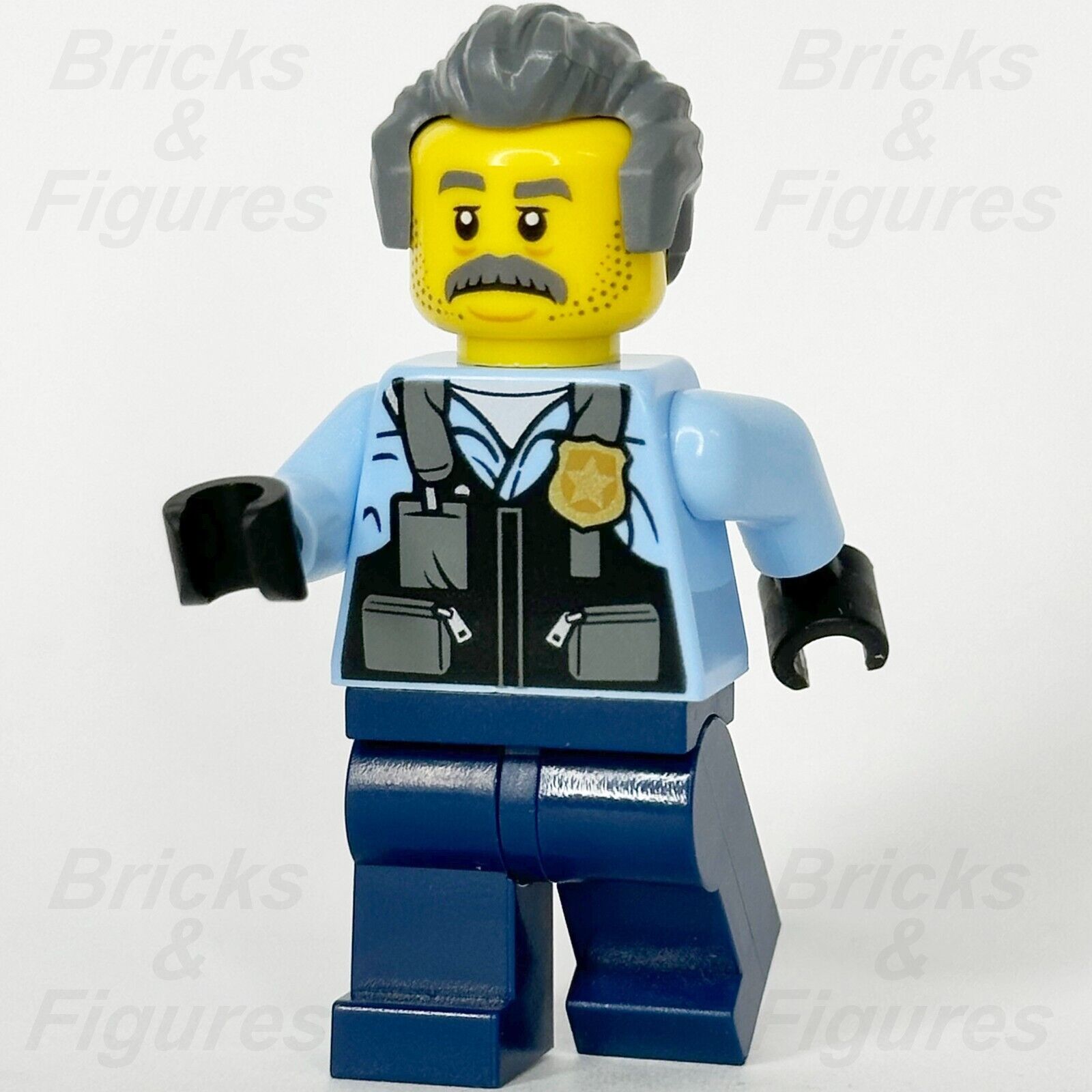 LEGO City Police Officer Sam Grizzled Minifigure Jacket Gray Hair 60317 cty1375 - Bricks & Figures